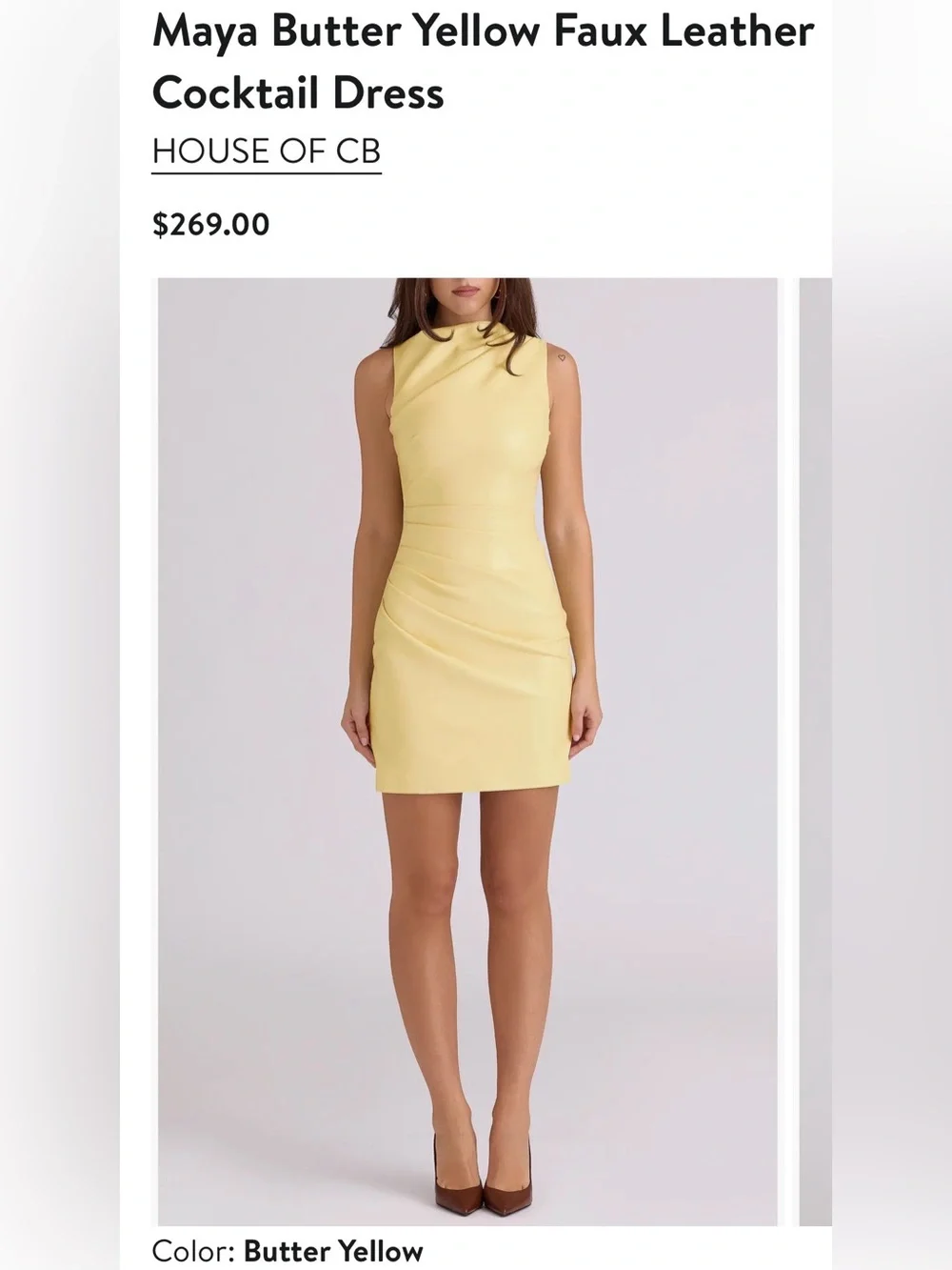 House of CB Butter Yellow Faux Leather Mini Dress